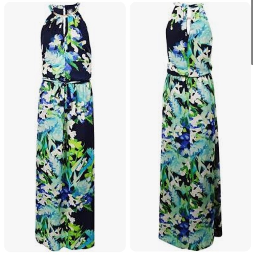 Vince Camuto Sz 14 Womens Halter Maxi Dress w Tie and Gold Neck and Tie Accents